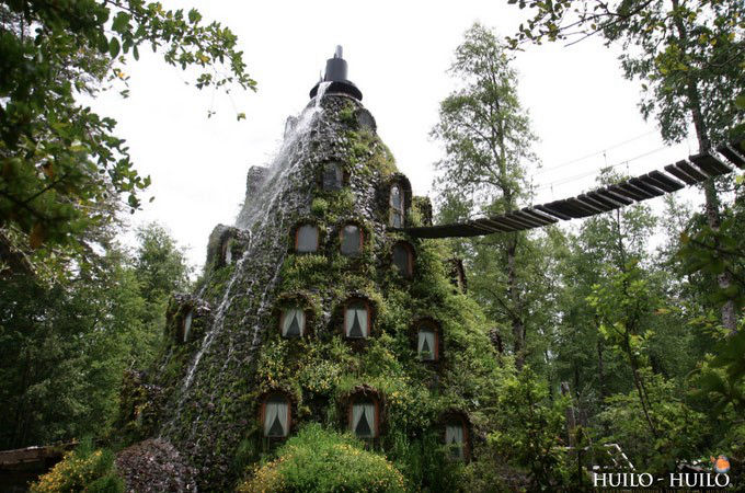 Magical magical wooden hotel, castle in fairy forest